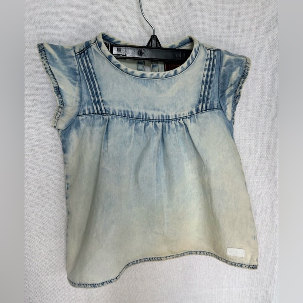 7 For All Mankind Light Wash Blue Denim-Style Top